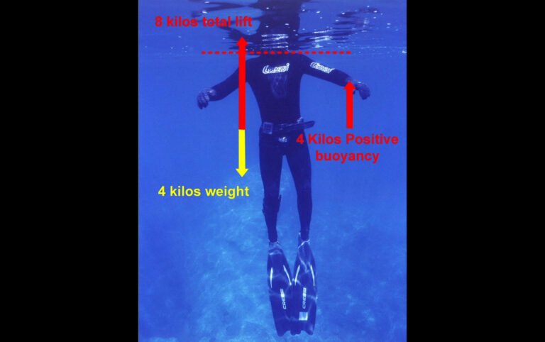 An initial adjustment of buoyancy at the surface